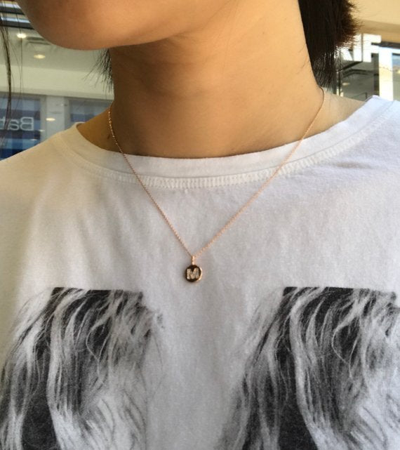 Sterling Silver Initial Necklace. CZ Letter Necklace. Initial Coin Letter Necklace. Silver, Gold, Rosegold plated over 92.5 sterling silver