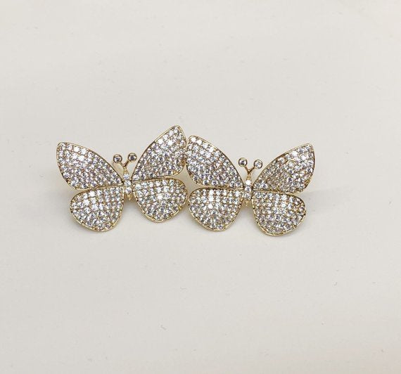 Gold Butterfly Earrings, Full Pave Gold Butterfly Earrings