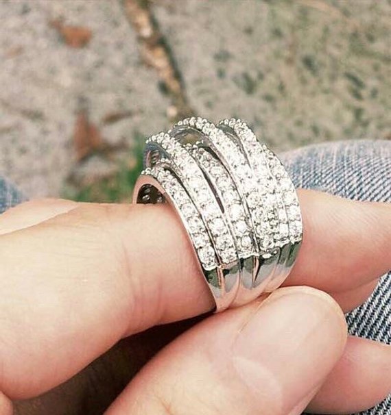 Multi-layered Cocktail Ring, High Quality Cubic Zirconia Statement Ring: Gold, Rosegold and Silver