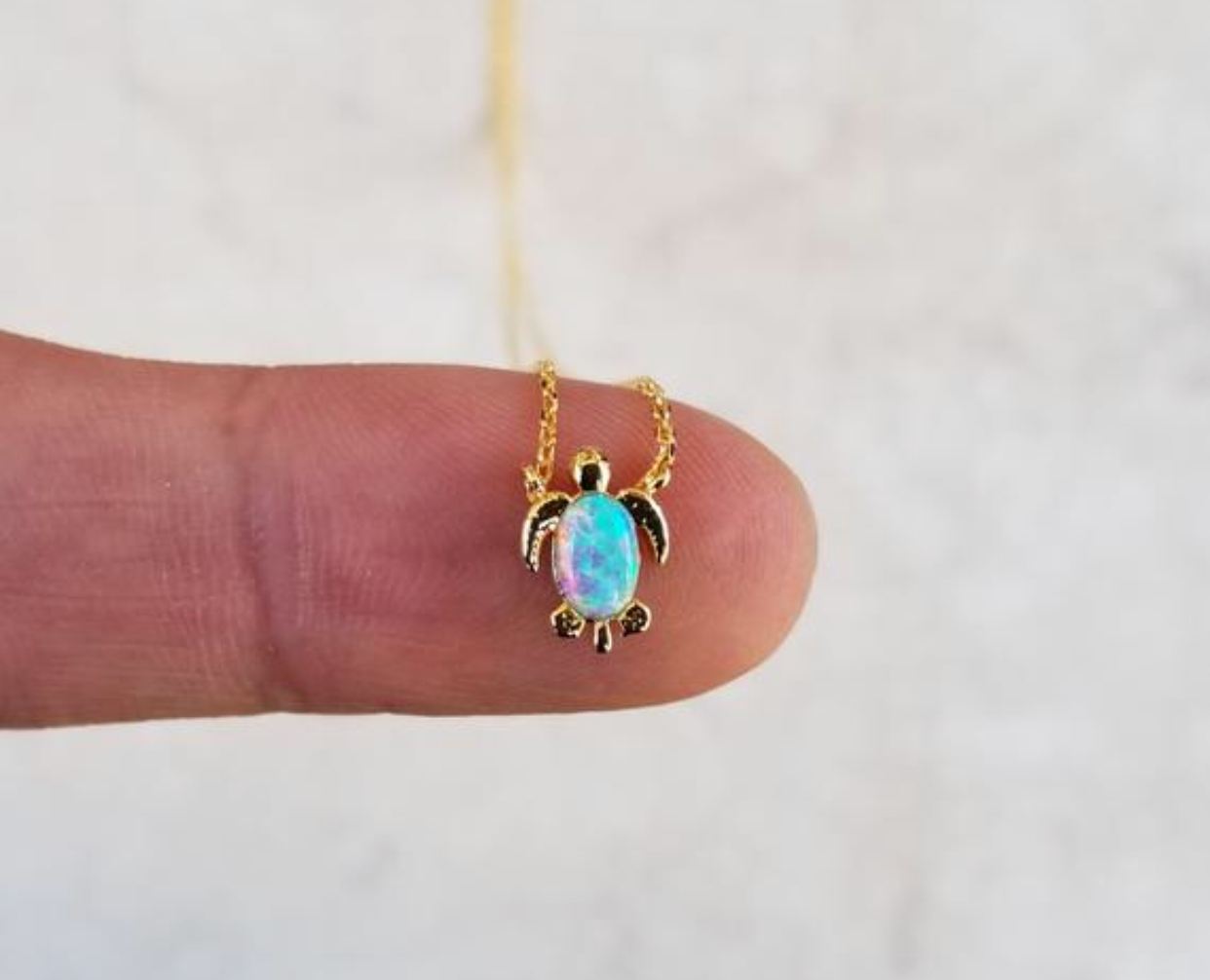 Sea Turtle Necklace, Sea Turtle Opal Necklace, Dainty Sea Turtle Necklace