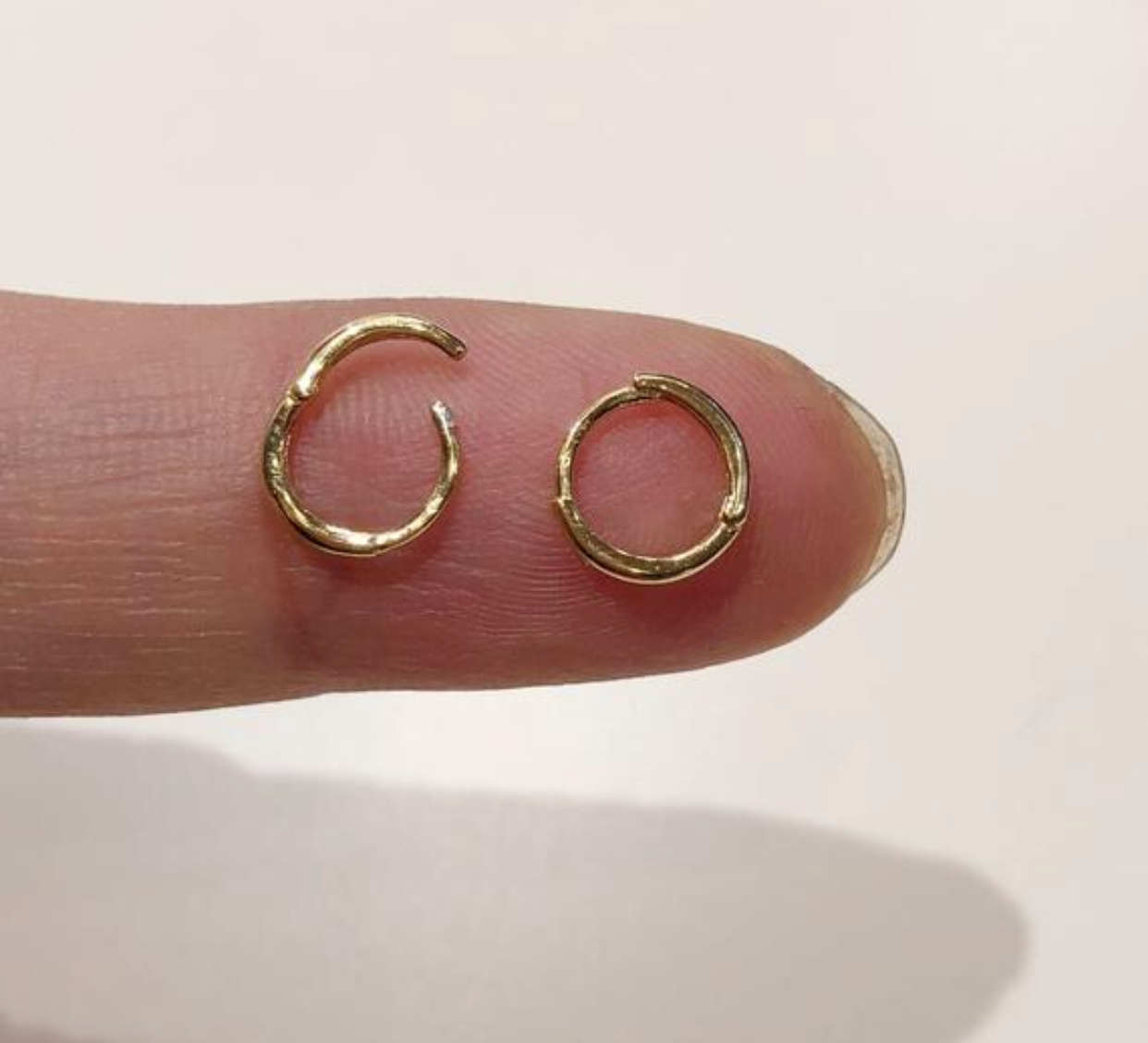 Tiny Hoop Earrings, 14k gold plated Sterling Silver tiny hoop earrings, Gold Huggies Hoop earrings-one touch open and closer