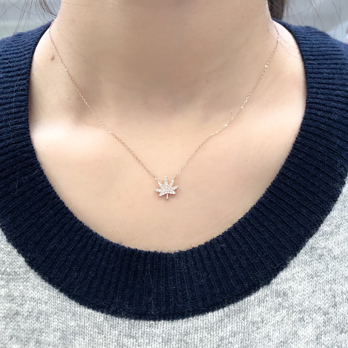 Cannabis Leaf Necklace, Dainty cannabis leaf with cubic zirconia necklace, Marihuana Necklace