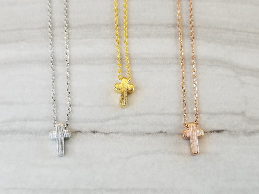 Tiny Cross Necklace, Dainty Tiny Cross Necklace, Gold, Rose gold and Silver Cross Necklace