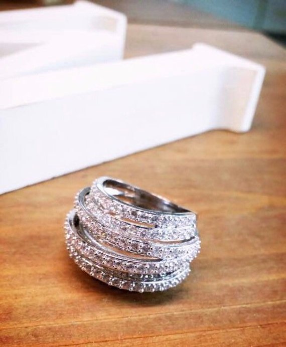 Multi-layered Cocktail Ring, High Quality Cubic Zirconia Statement Ring: Gold, Rosegold and Silver