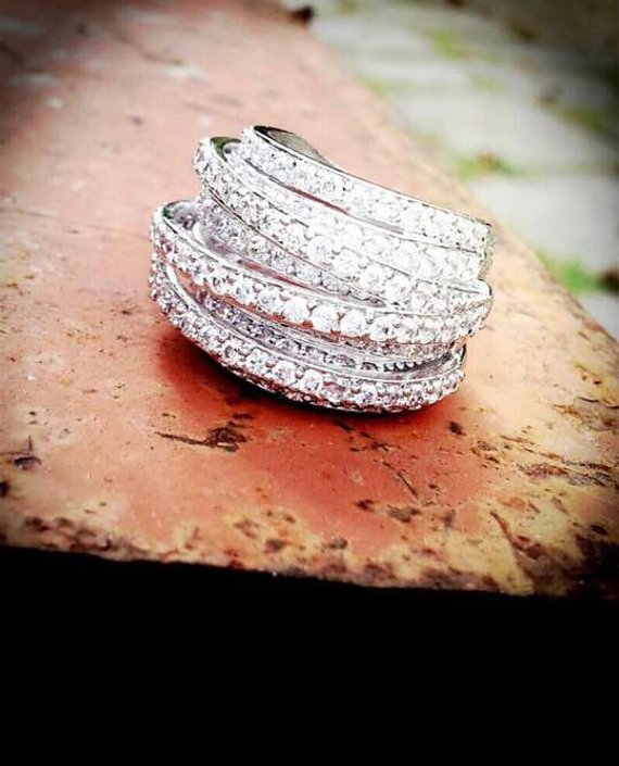 Multi-layered Cocktail Ring, High Quality Cubic Zirconia Statement Ring: Gold, Rosegold and Silver