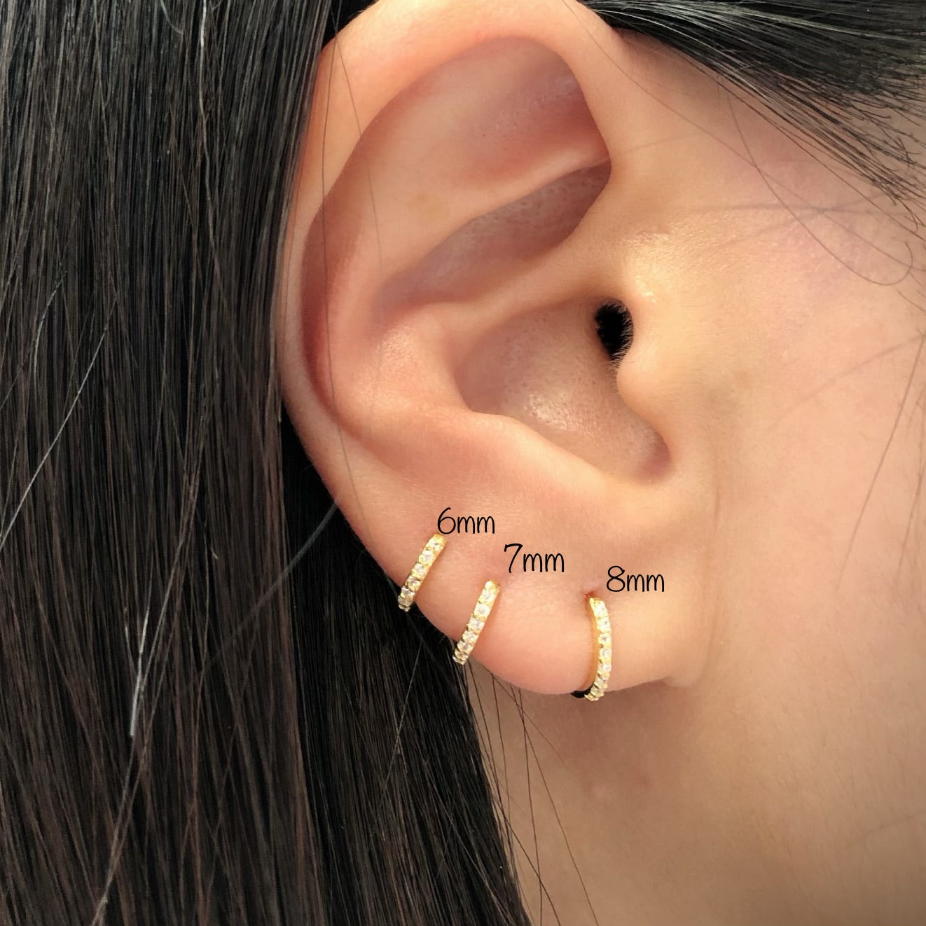 Thin Micro Pave Huggie Hoop Earring, 6mm/7mm/8mm/9mm CZ Hoop Earrings, 14k Gold Plated All Sterling Silver Hoop Earring