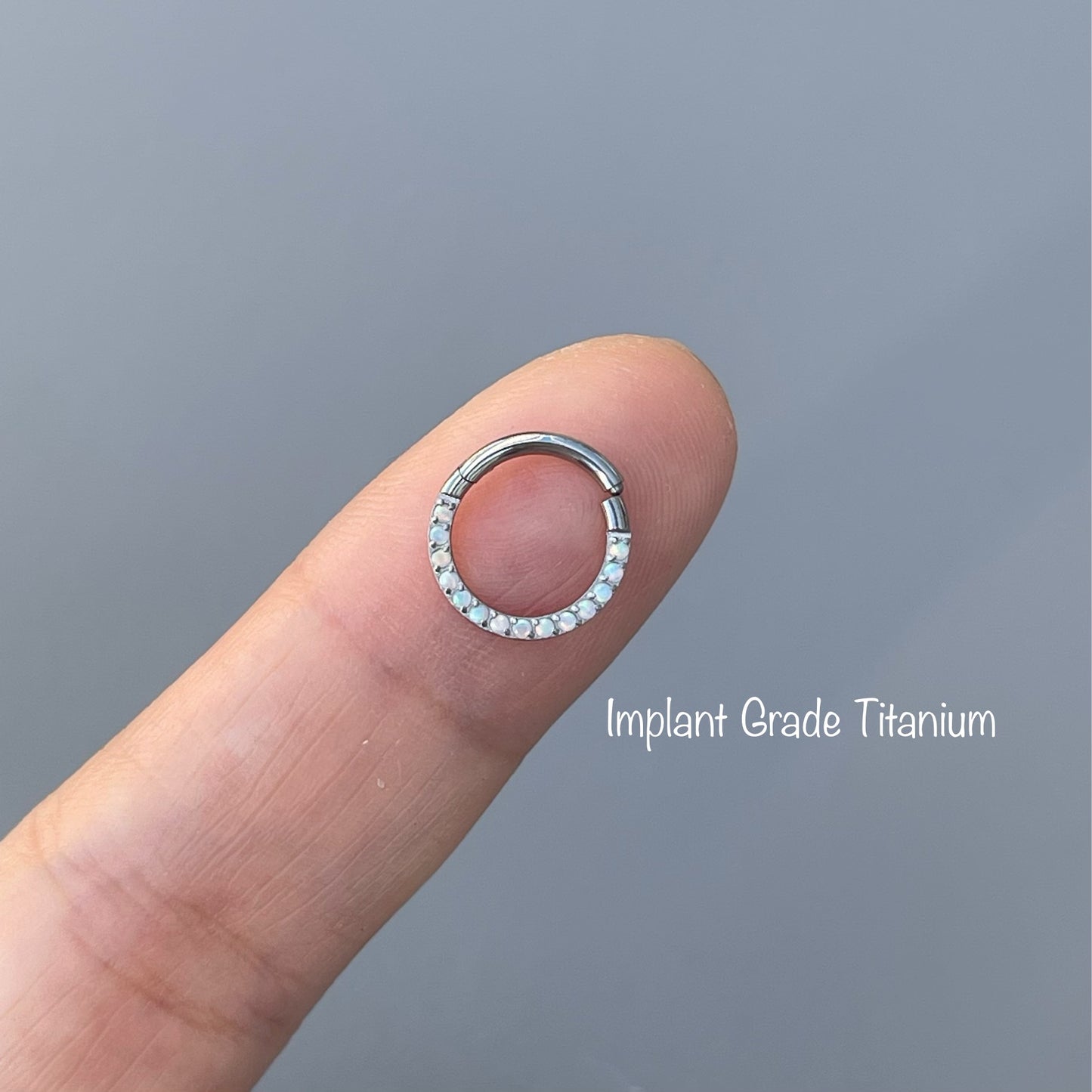 Implant Grade Titanium Hinged Segment Hoop Rings with Opal Paved Front, Septum, Daith clicker