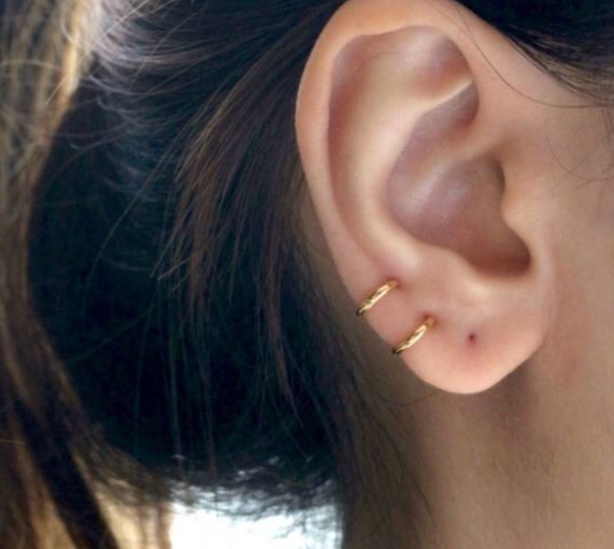 Tiny Hoop Earrings, 14k gold plated Sterling Silver tiny hoop earrings, Gold Huggies Hoop earrings-one touch open and closer