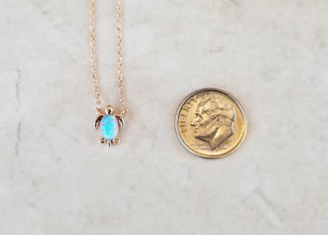 Sea Turtle Necklace, Sea Turtle Opal Necklace, Dainty Sea Turtle Necklace