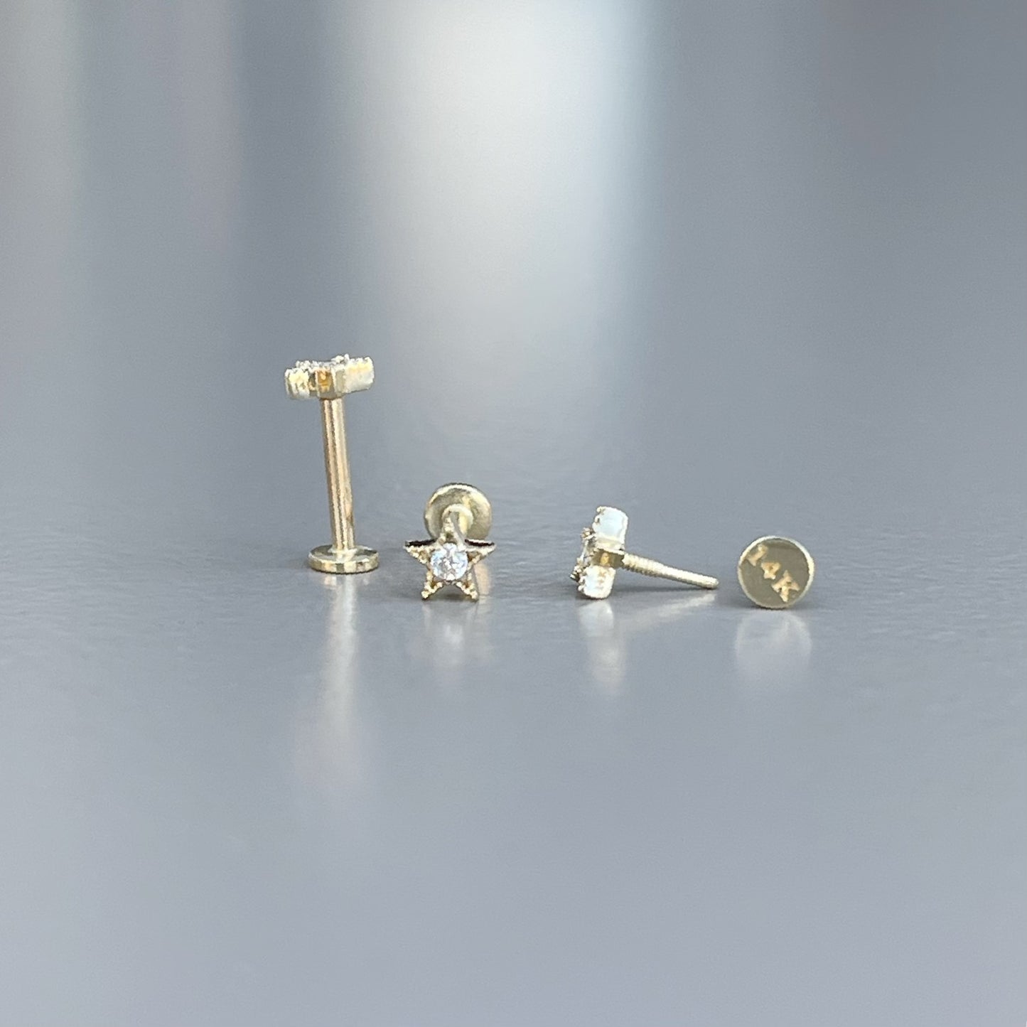 14k Solid Gold CZ Star Internally Threaded Labret