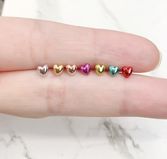 Tiny heart earring, 3D heart Stud Earring (Single), 92.5 Sterling Silver Stud Earrings, Nano Organic Ceramic Coating Colors, Minimalist Stud